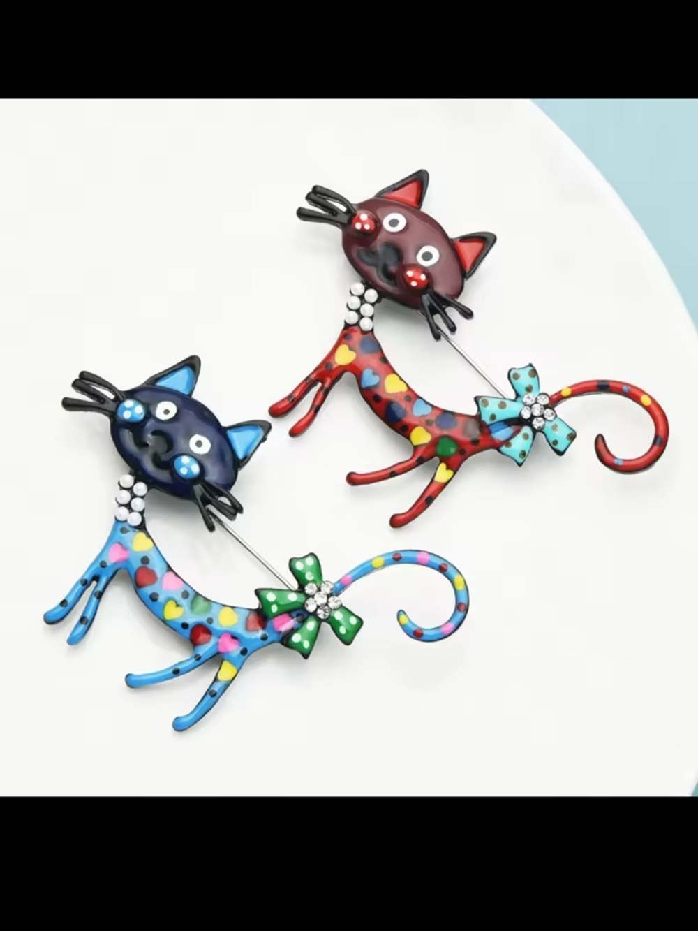 Whimsical Artistic Blue Cat Brooch - Picture 8 of 8